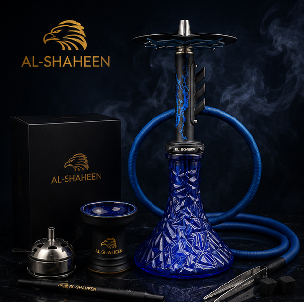EL Bomber Premium Hookah – Blue Crystal Glass & Stainless Steel Luxury Shisha