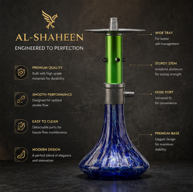 AL-SHAHEEN Premium Hookah – Green & Blue Crystal Edition