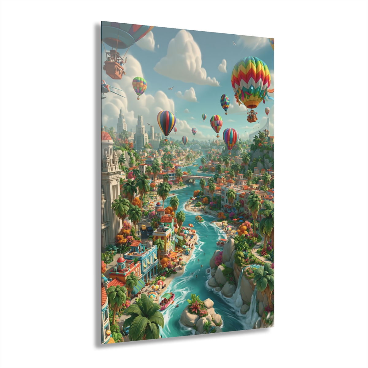 Hot Air Balloon Cityscape Acrylic Print | French Cleat Hanging