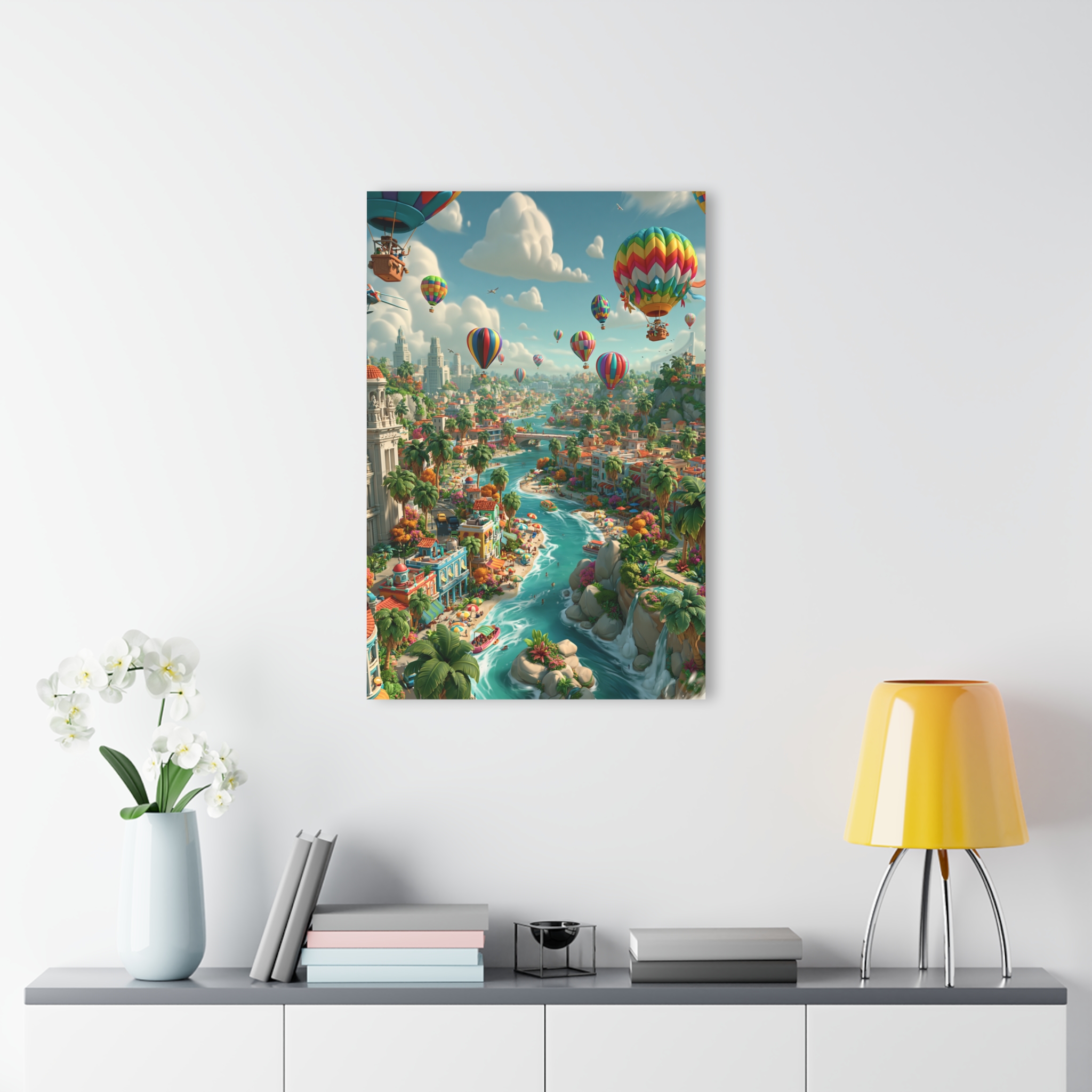 Hot Air Balloon Cityscape Acrylic Print | French Cleat Hanging