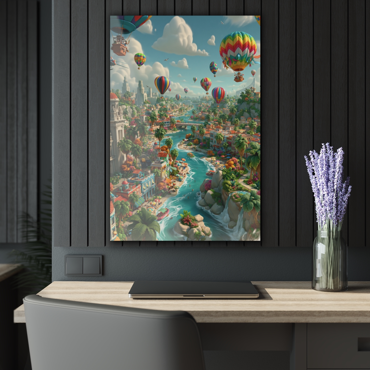 Hot Air Balloon Cityscape Acrylic Print | French Cleat Hanging