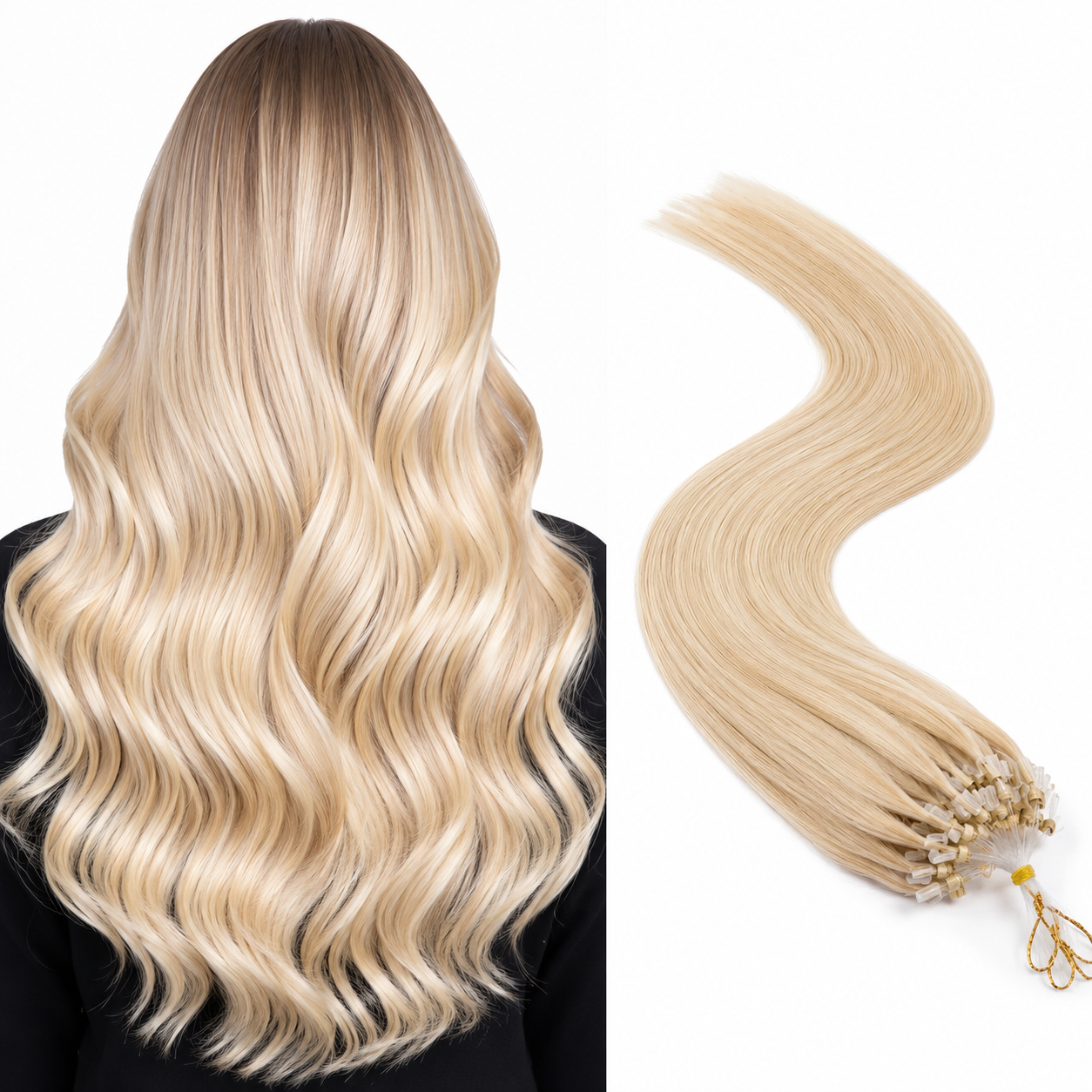 Platinum Blonde Nano Ring Hair Extensions | 100% Virgin Remy Human Hair Micro links hair extension