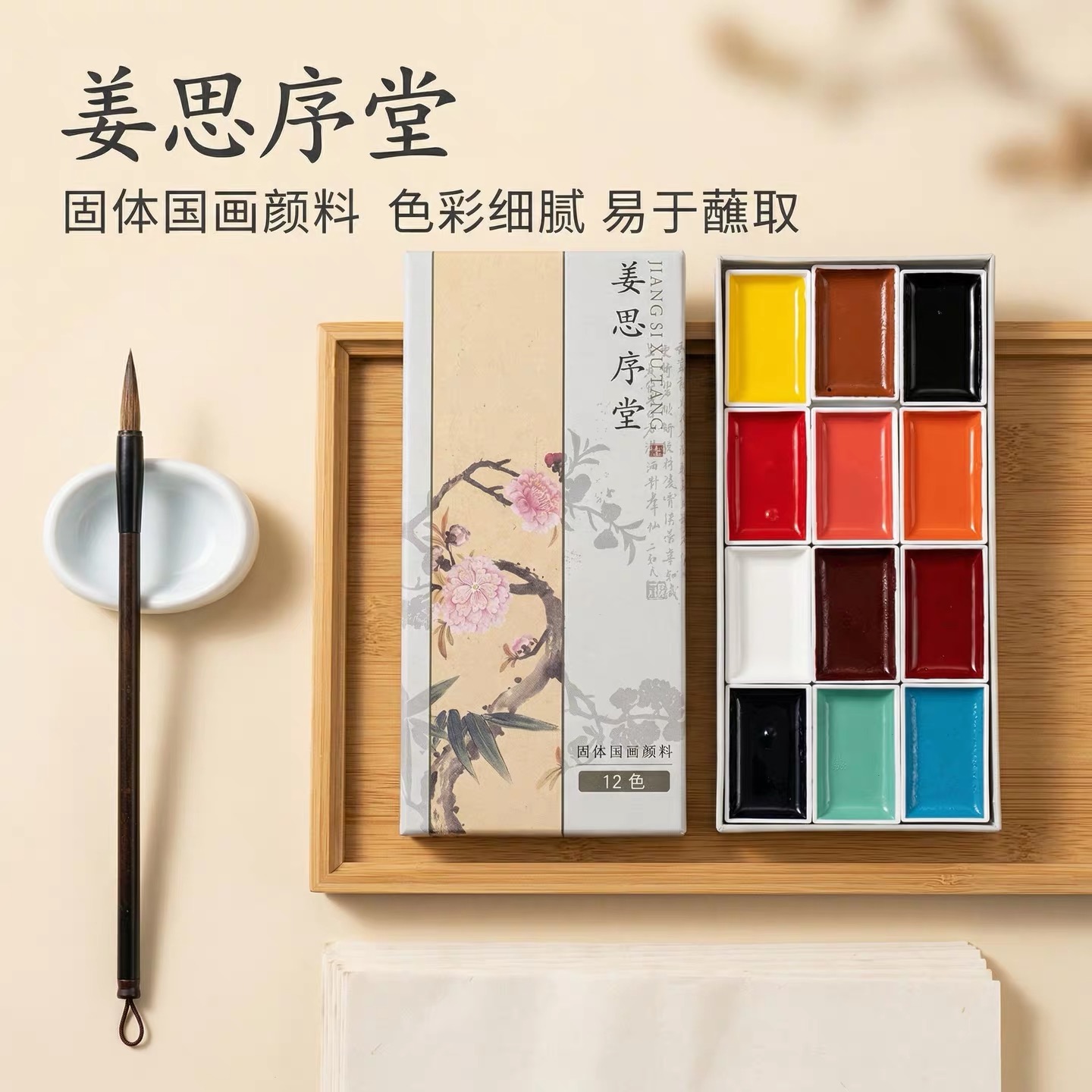 Set d'Aquarelles Chinoises Solides  12 Couleurs
