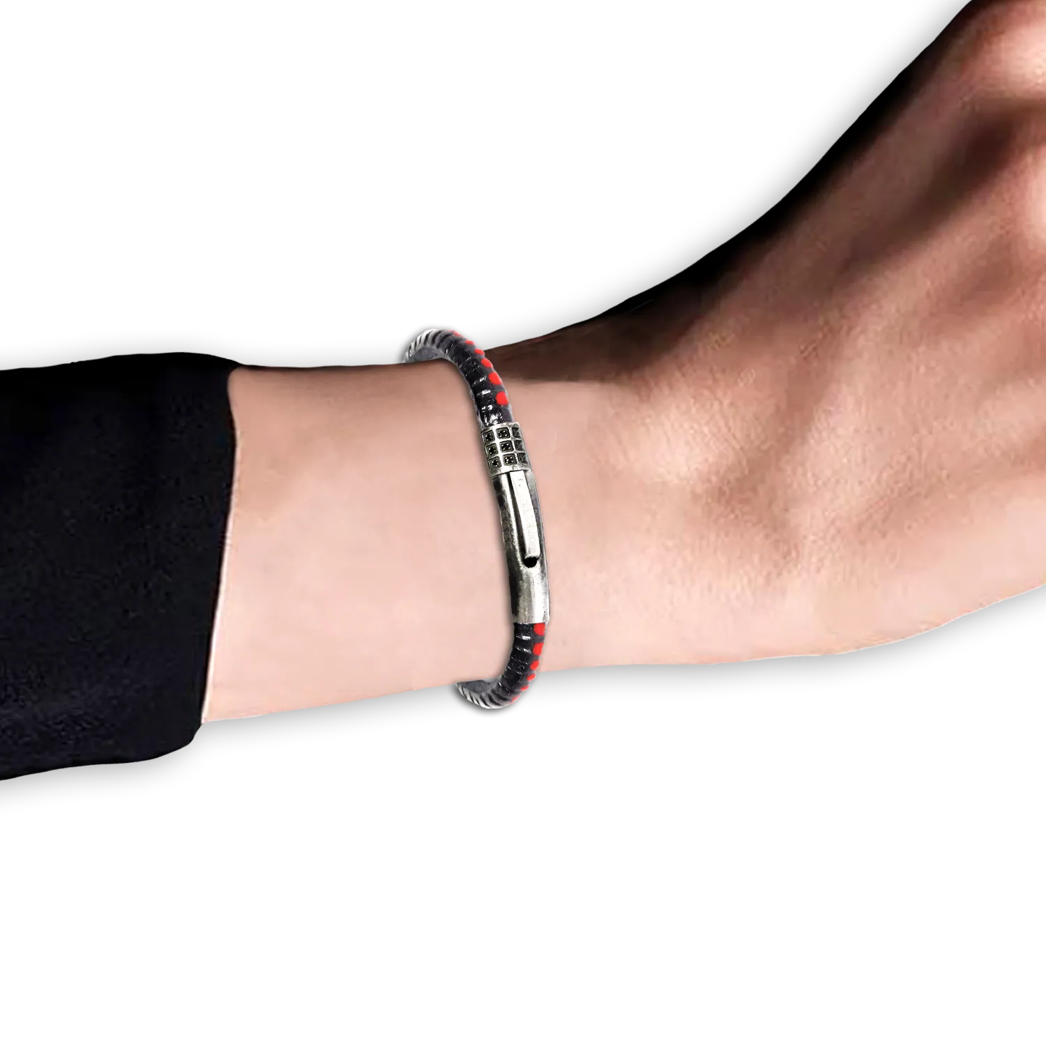 Handbemaltes Python Lederarmband mit handwerklich gealterter Stahlschliesse (038)