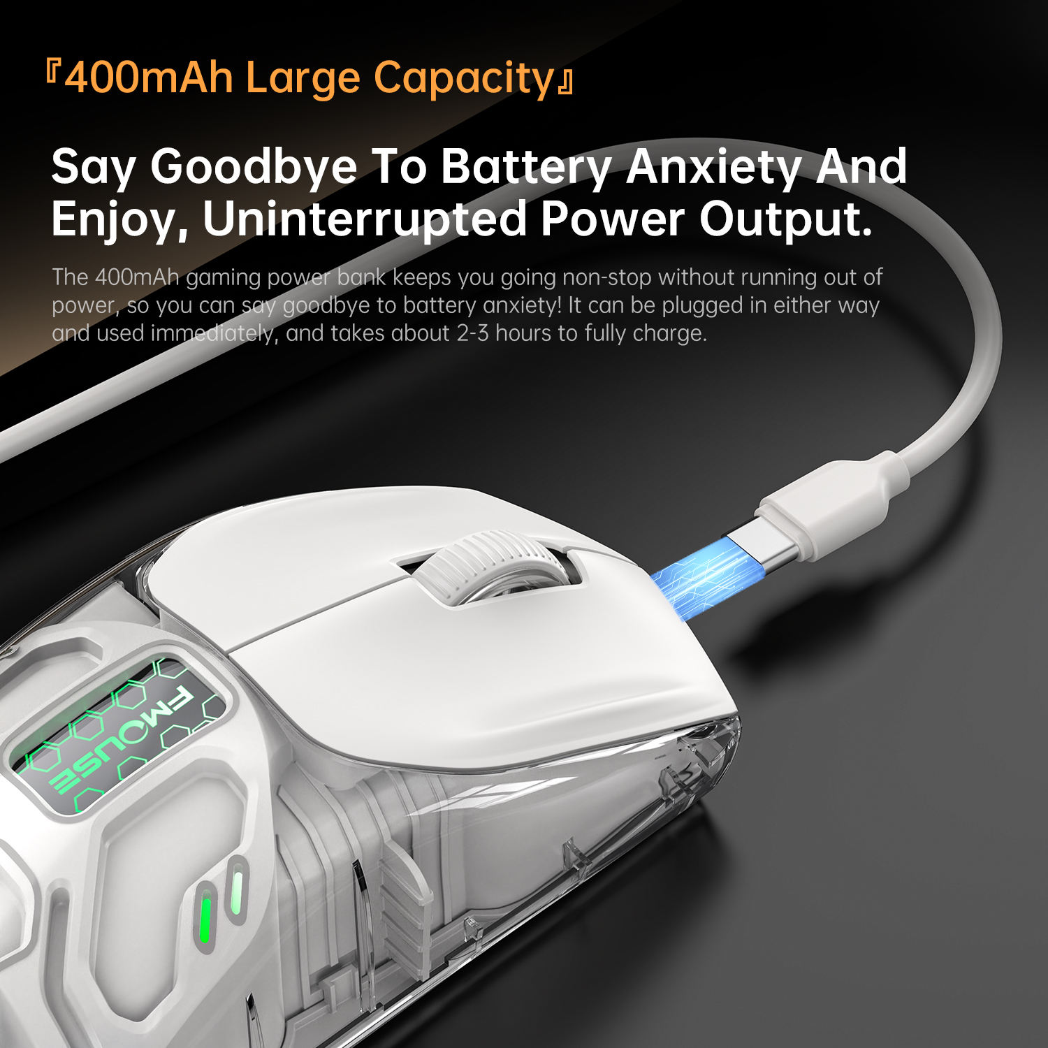 2.4GHz Three-mode Wireless Transparent 4800DPI Gaming Mouse 400mAh Rechargeable Gaming Mouse