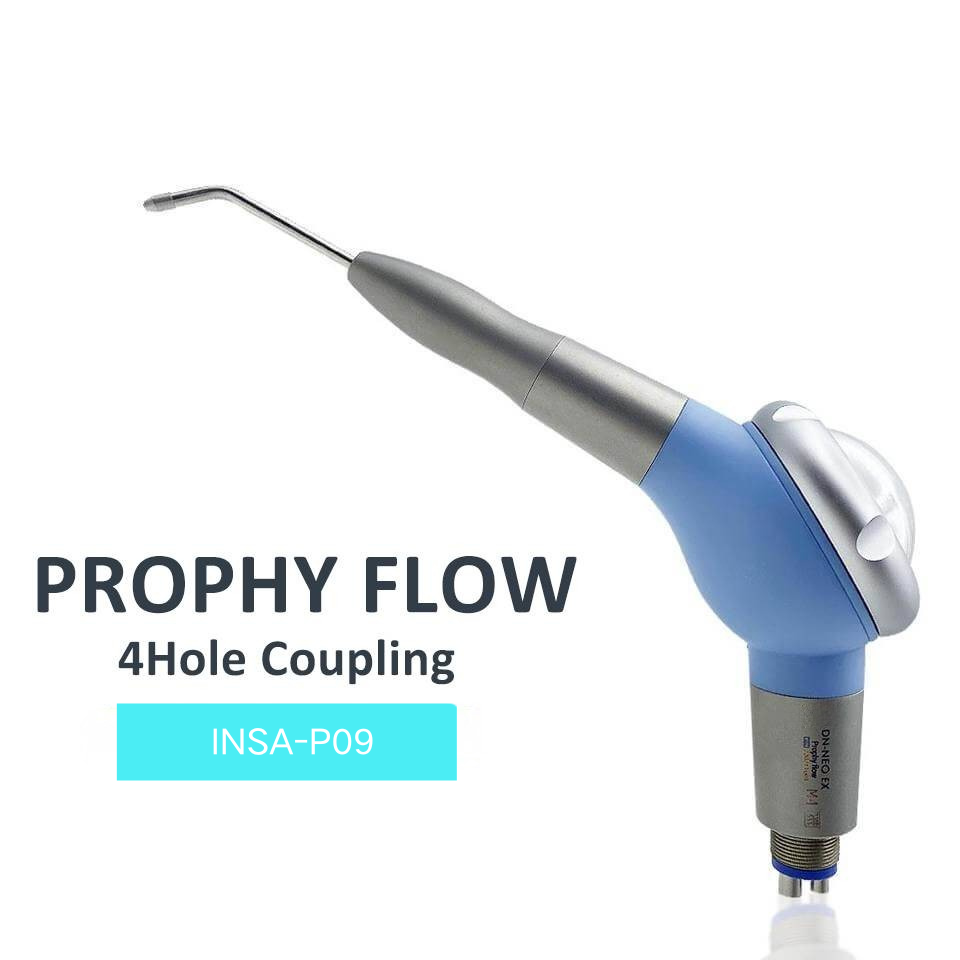 INSA-P09 Dental Prophy Flow Air Polisher Handpiece, 360° Rotatable Nozzle 4 Hole Coupling Dental Air Prophy Jet Teeth Cleaning Sand Gun
