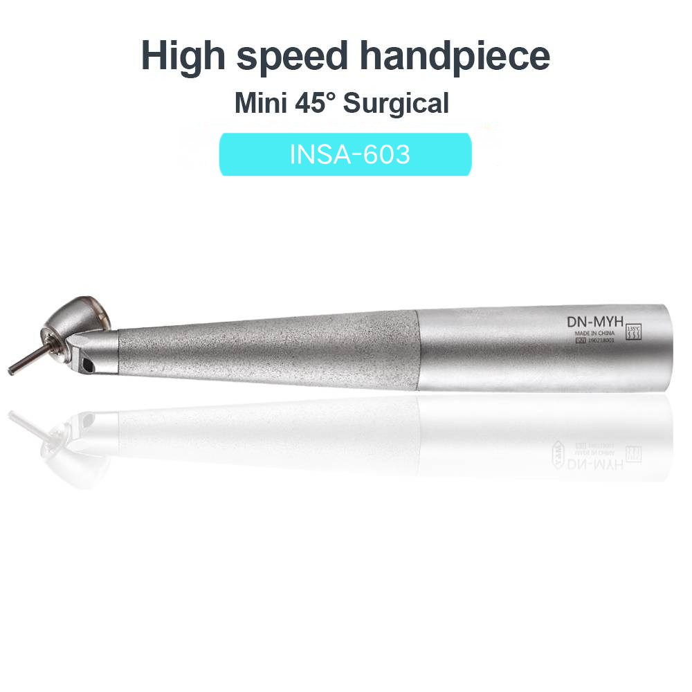 INSADENTAL INSA-603 Mini 45 Degree Surgical Fiber Optic Dental High Speed Handpiece, Push Button Single Water Spray Turbine Handpiece Compatible with 2/4/6 Hole Quick Coupler
