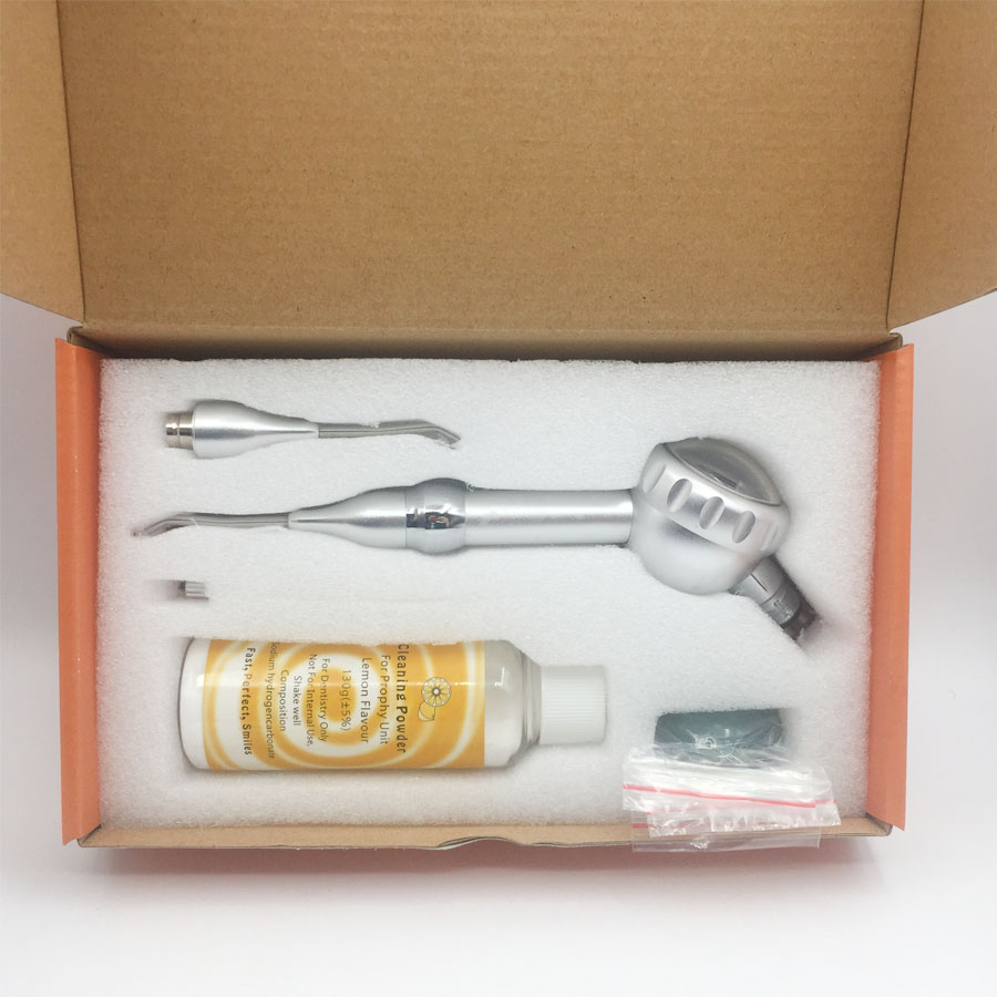 INSA Dental Air Prophy Kit MY-P02S, 2/4 Hole Air Flow Polisher Handpiece with Lemon Prophy Powder, Detachable Nozzle Teeth Sandblasting Set for Clinic Teeth Cleaning