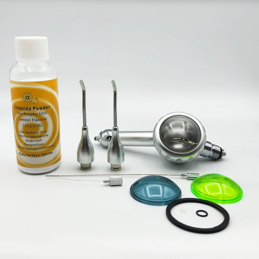 INSA Dental Air Prophy Kit MY-P02S, 2/4 Hole Air Flow Polisher Handpiece with Lemon Prophy Powder, Detachable Nozzle Teeth Sandblasting Set for Clinic Teeth Cleaning