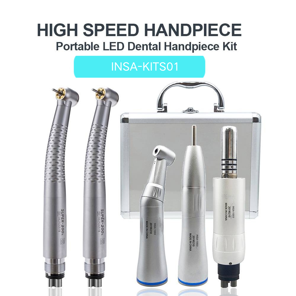INSADENTAL INSA-KITS01 Portable LED Dental Handpiece Kit, LED Illumination High Speed Handpiece + Slow Speed Air Motor Handpiece Set for Dental Clinical Treatment