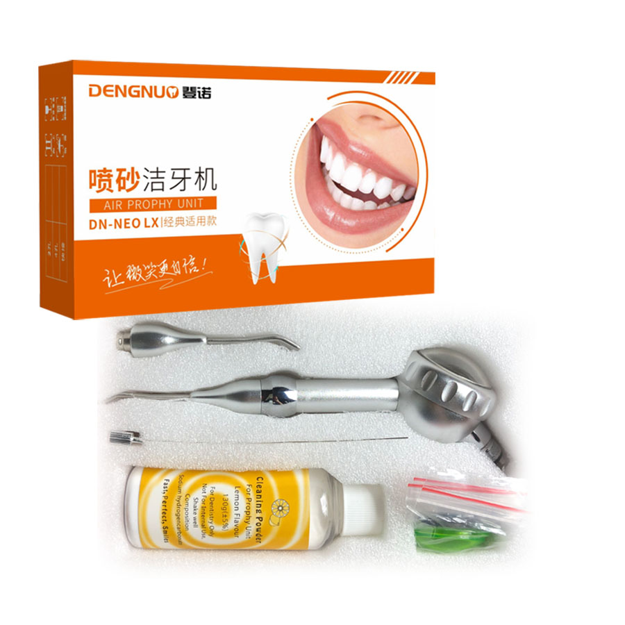 INSA Dental Air Prophy Kit MY-P02S, 2/4 Hole Air Flow Polisher Handpiece with Lemon Prophy Powder, Detachable Nozzle Teeth Sandblasting Set for Clinic Teeth Cleaning