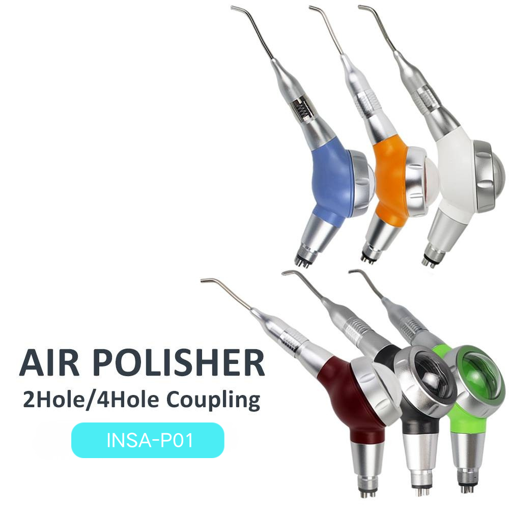 INSA-P01 Colorful Dental Air Prophy Jet Air Polisher Teeth Cleaning Handpiece, 2 Hole & 4 Hole Connector Optional Dental Air Polishing Unit