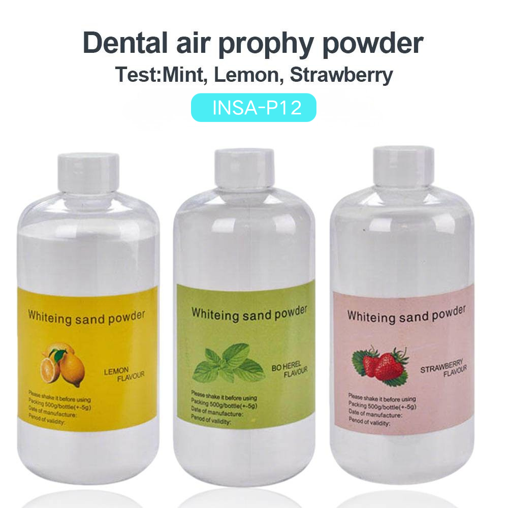 INSA-P12 500g Dental Air Prophy Powder Sodium Bicarbonate Sandblasting Powder, Mint Lemon Strawberry Flavor Teeth Stain Removal Dental Polishing Powder