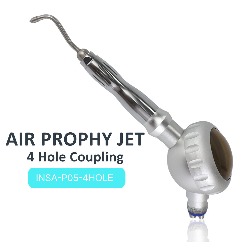 INSA Dental Air Prophy Jet 4 Hole Coupling Type Metal Air Polisher, Detachable Nozzle Teeth Sandblasting Handpiece for Clinic Teeth Cleaning