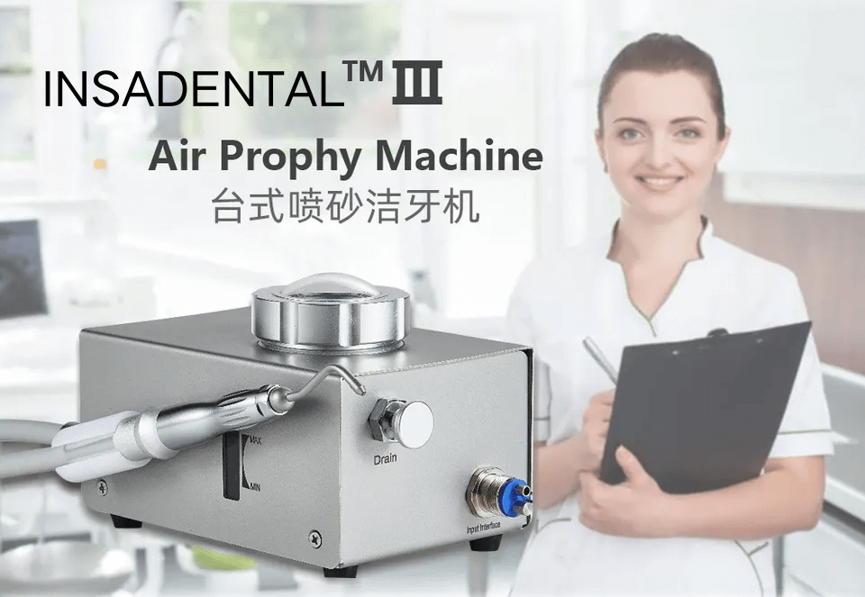 INSA Tabletop Dental Air Prophy Machine, Portable Desktop Air Water Sandblasting Unit, 2 Hole & 4 Hole Universal Connection, Detachable Autoclavable Handpiece for Teeth Stain & Tartar Removal