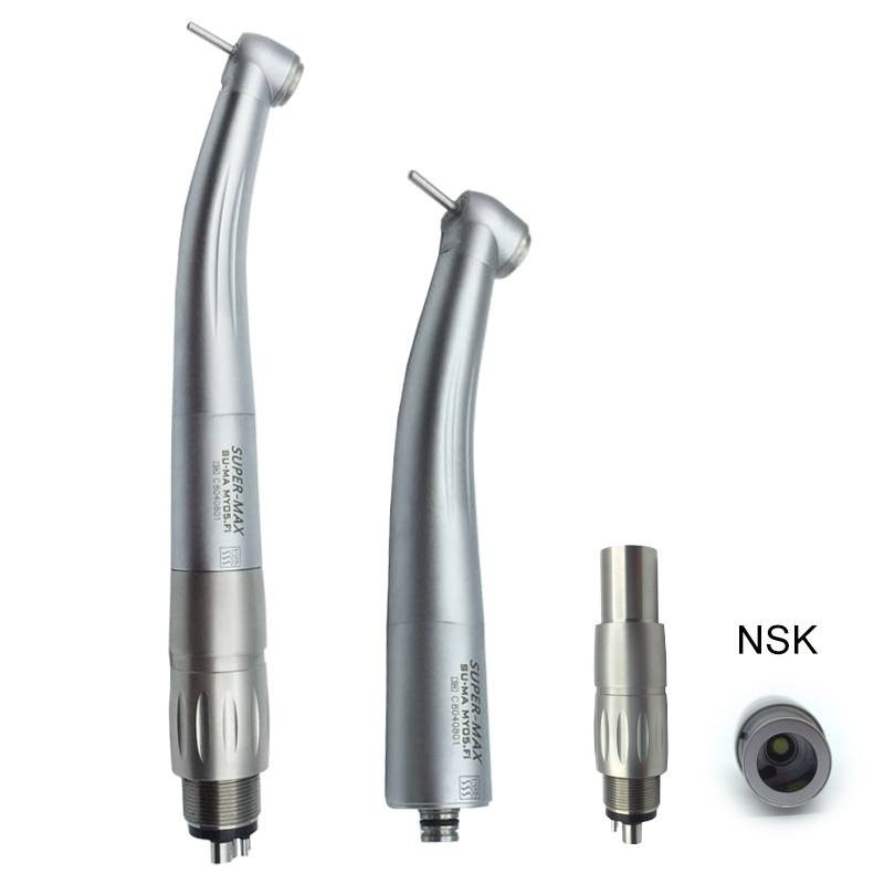 INSADENTAL INSA-605 4 Spray Fiber Optic Dental High Speed Handpiece, Standard Round Head Push Button 4-Hole LED Turbine Handpiece with Anti-Retraction Valve