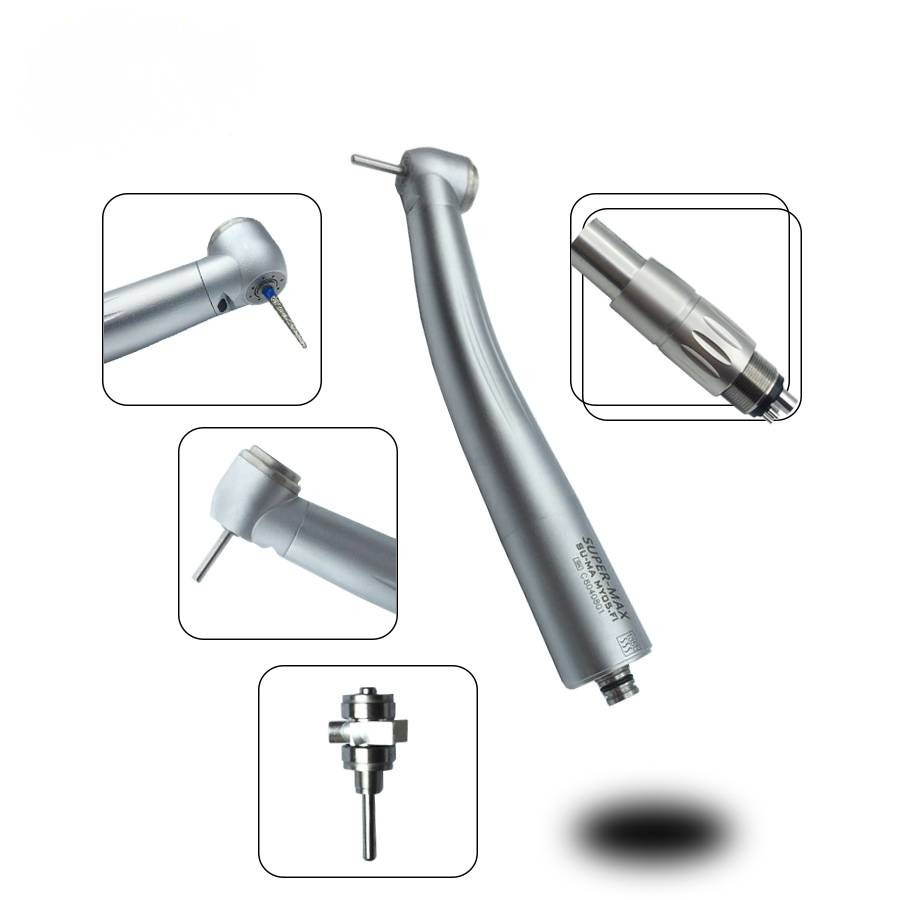 INSADENTAL INSA-605 4 Spray Fiber Optic Dental High Speed Handpiece, Standard Round Head Push Button 4-Hole LED Turbine Handpiece with Anti-Retraction Valve
