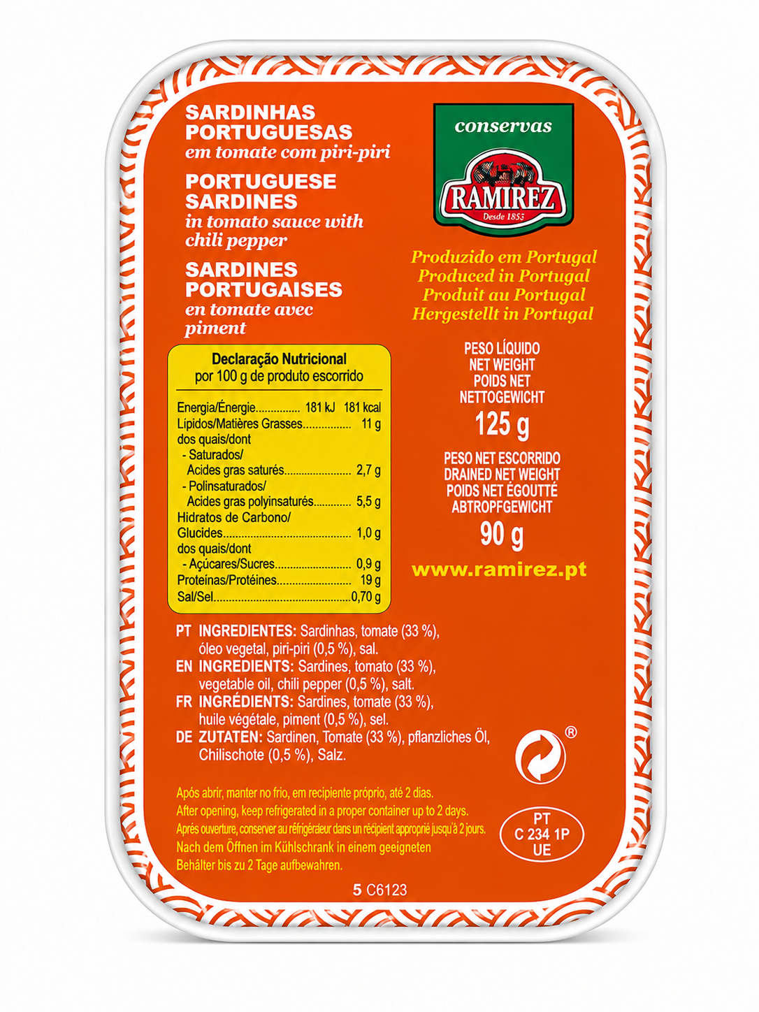 Ramirez sardinės pomidorų-piri-piri padaže (aštrios)