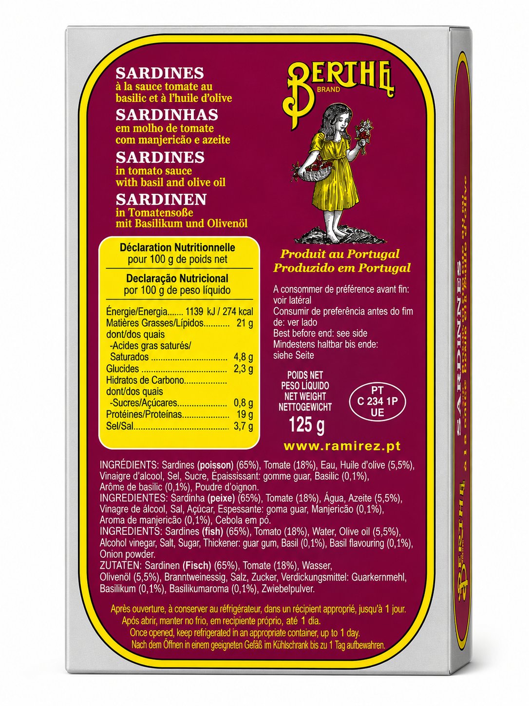BERTHÉ Sardinės pomidorų padaže su bazilikais ir alyvuogių aliejumi