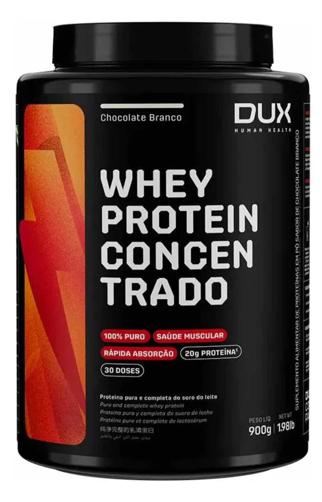 Whey Protein Concentrado 900g Chocolate Branco Dux Nutrition 