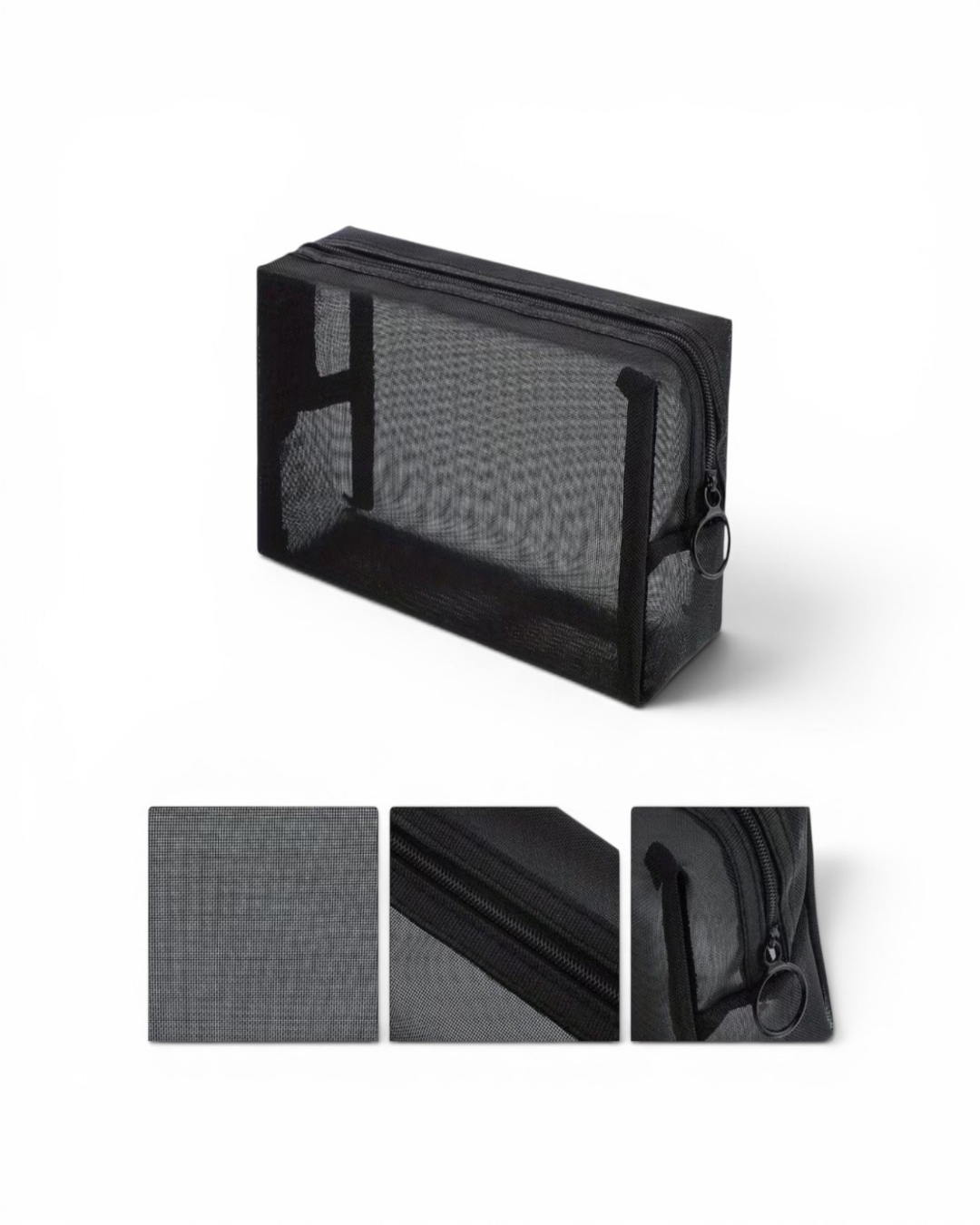 Trousse de toilette en maille noire