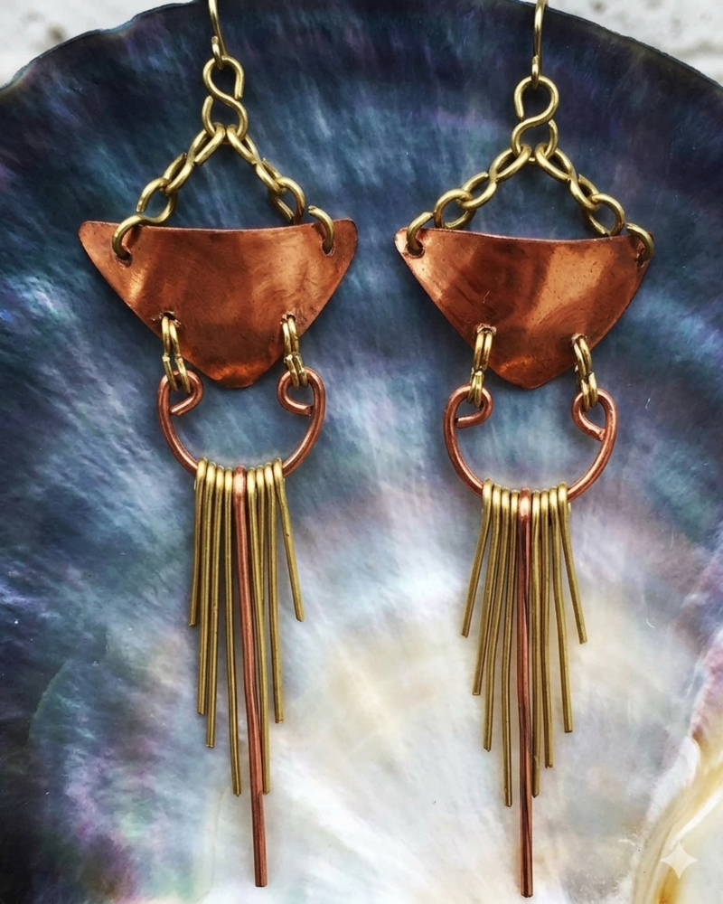 Aretes bohemios de cobre y latón