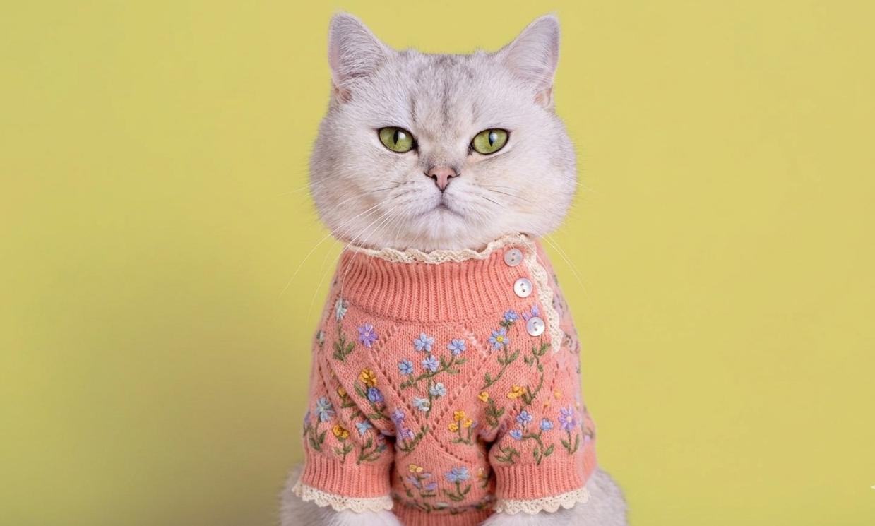 Floral Embroidered Cat Sweater