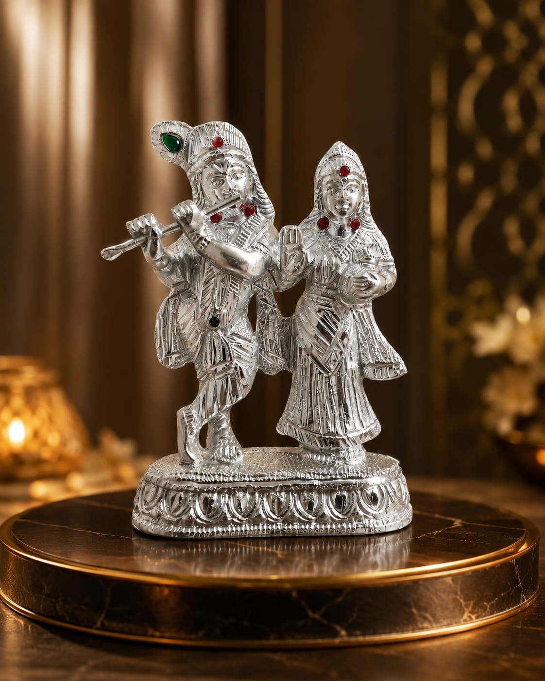 Silver Plated Krishna Radha Idol