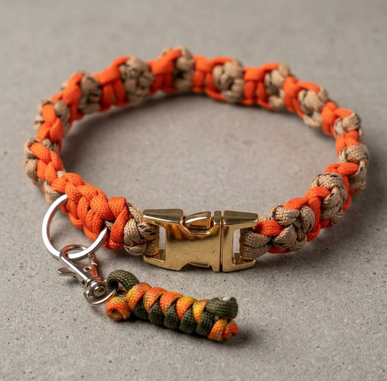 Collar tejido con paracord. Tejido huella