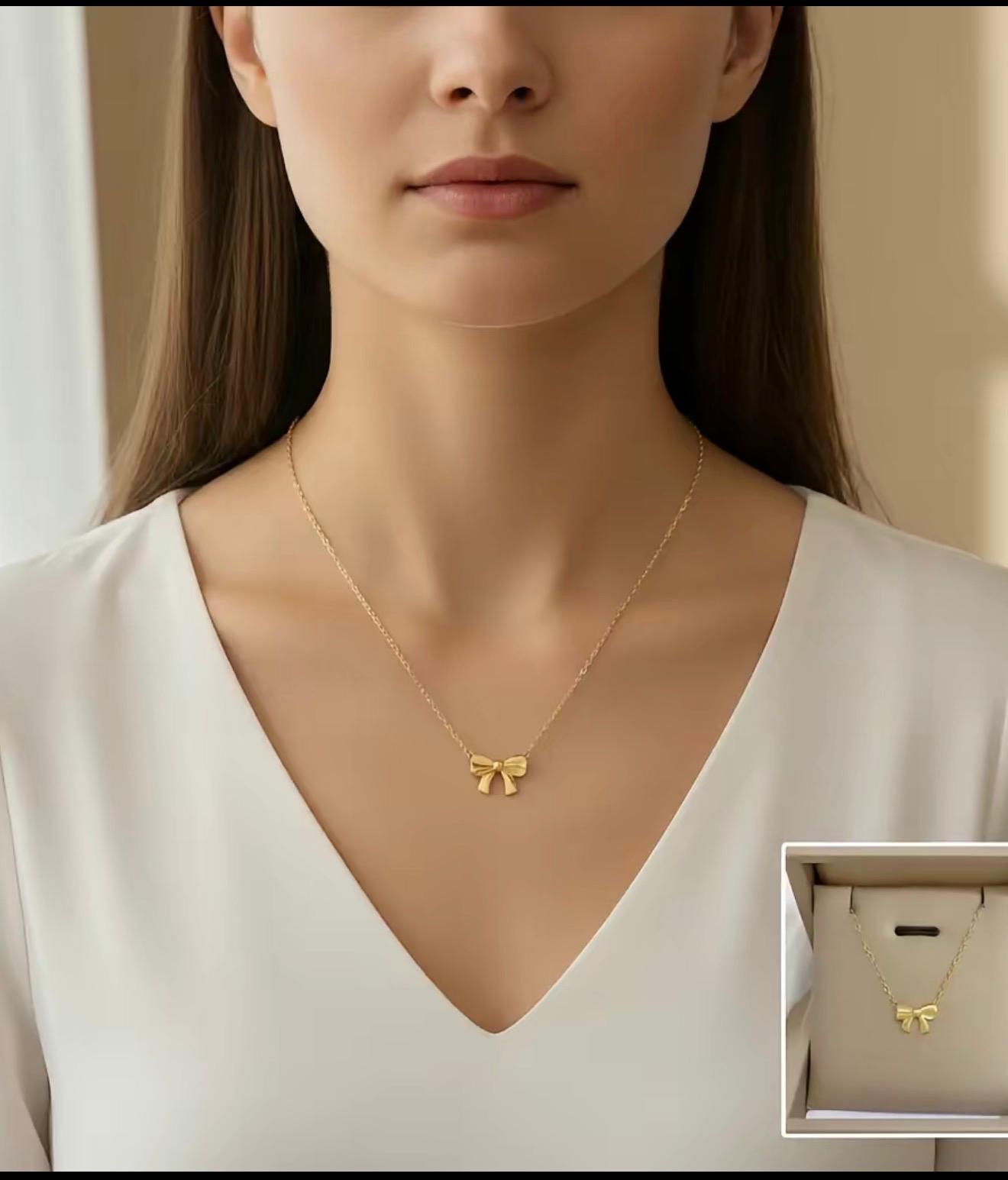 Gold Bow Pendant Necklace