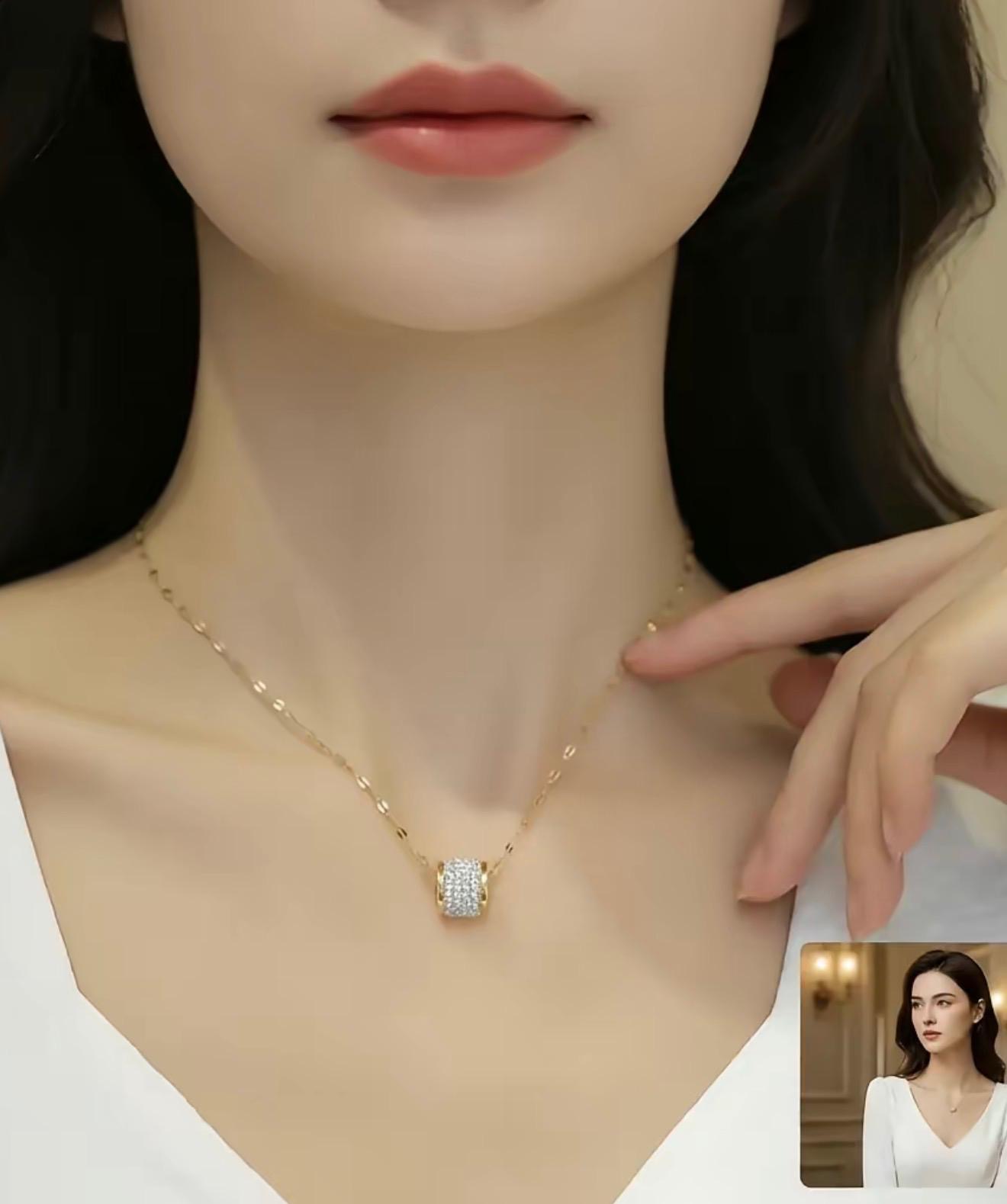 Gold Link Chain Necklace with Crystal Pendant