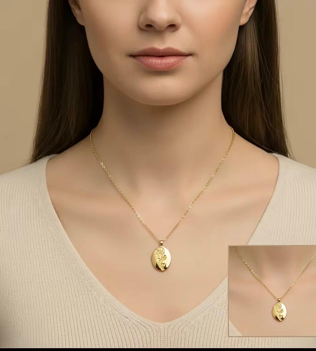 Gold Oval Pendant Necklace