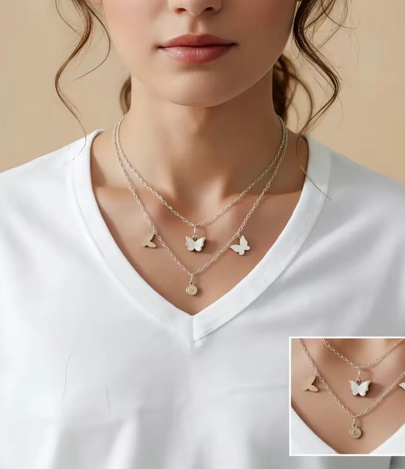 Layered Butterfly Pendant Necklace