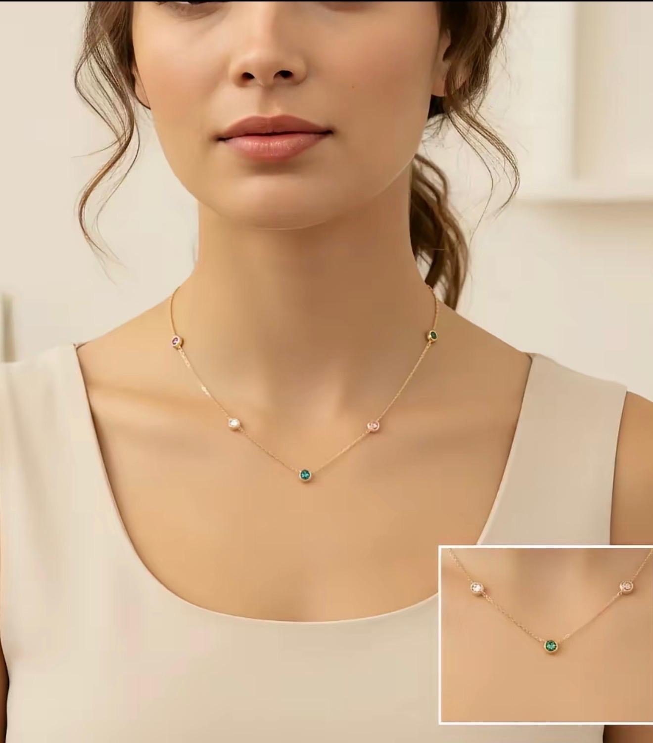 Gold Chain Necklace with Blue Gem