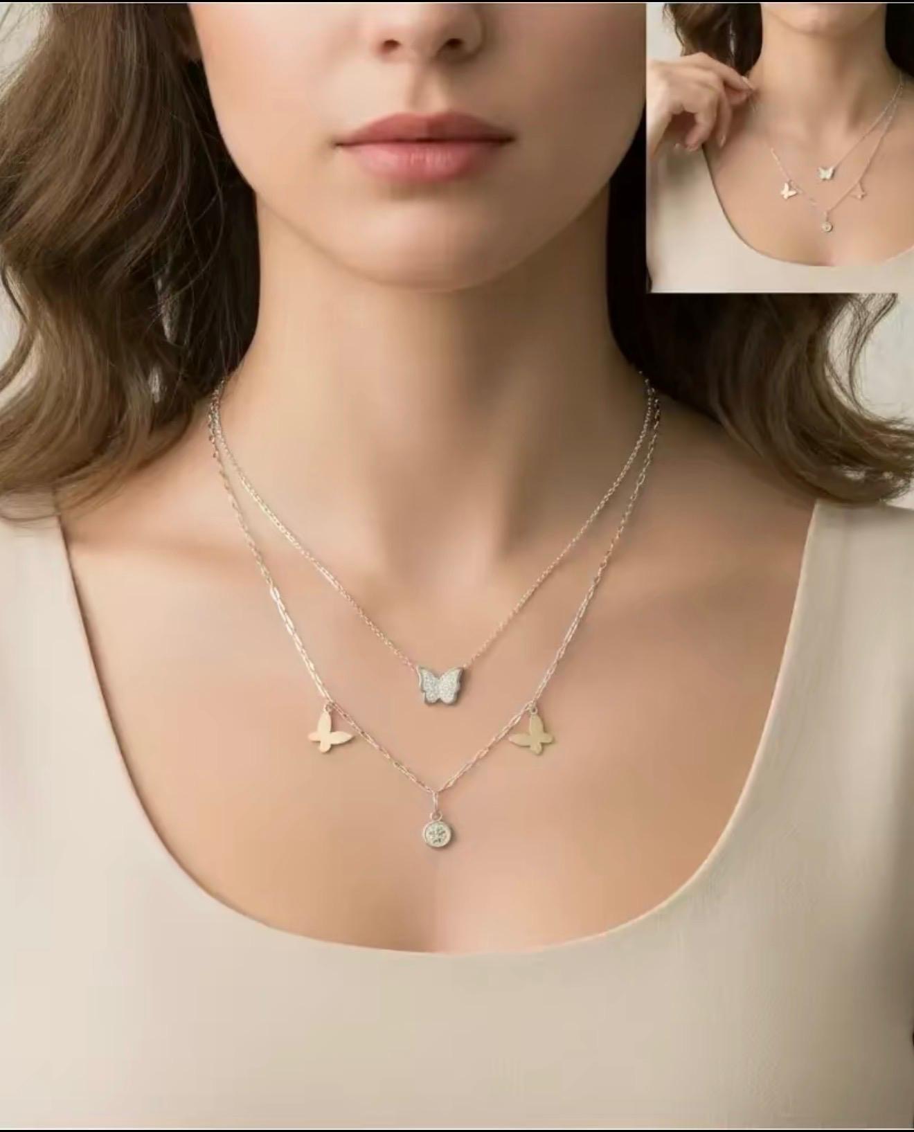 Layered Butterfly Pendant Necklace