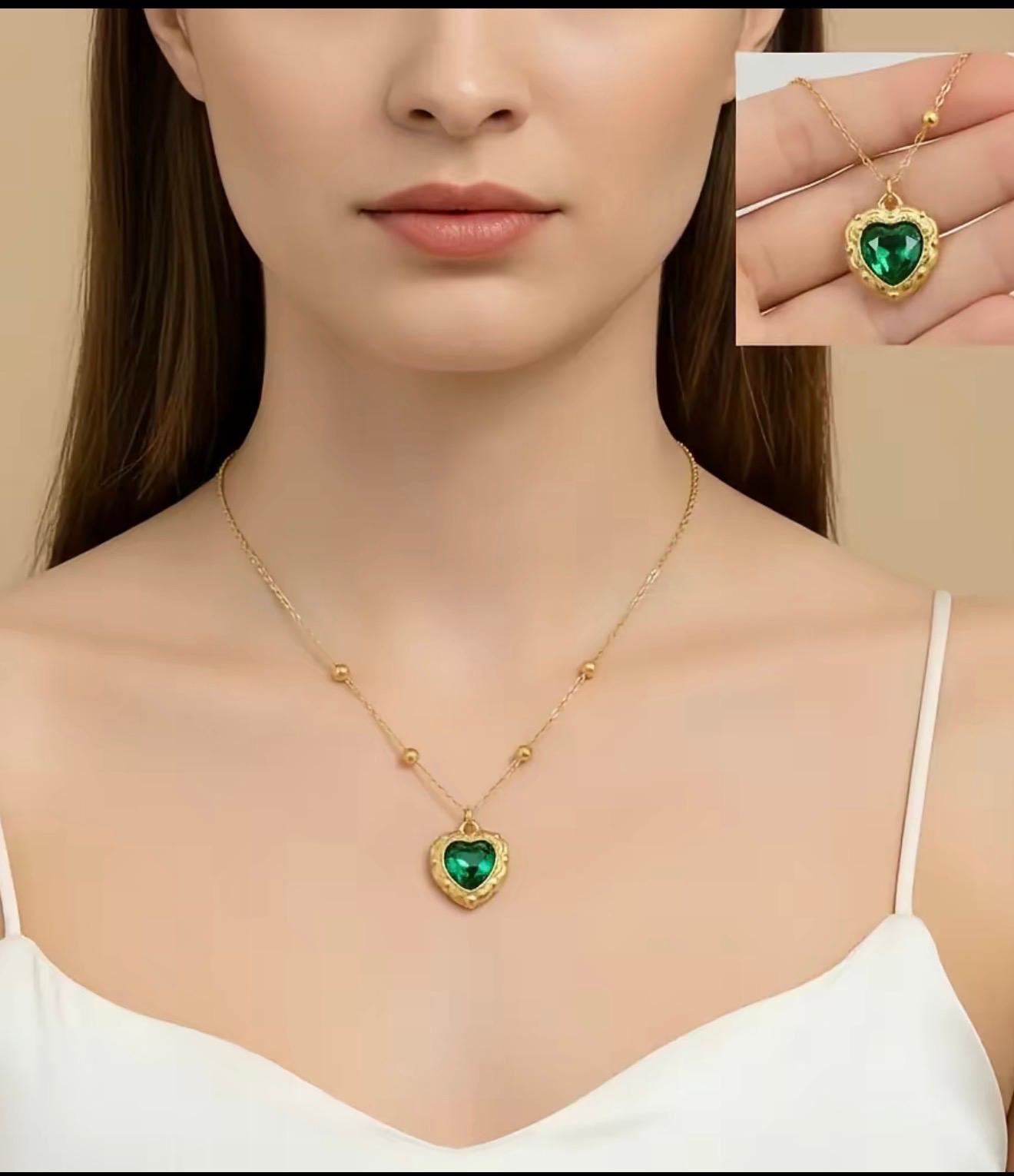 Emerald Heart Pendant Necklace