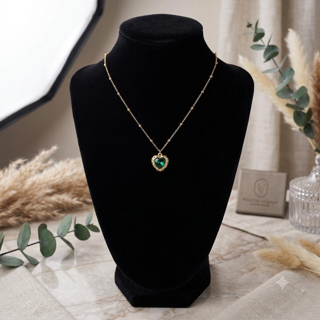 Emerald Heart Pendant Necklace