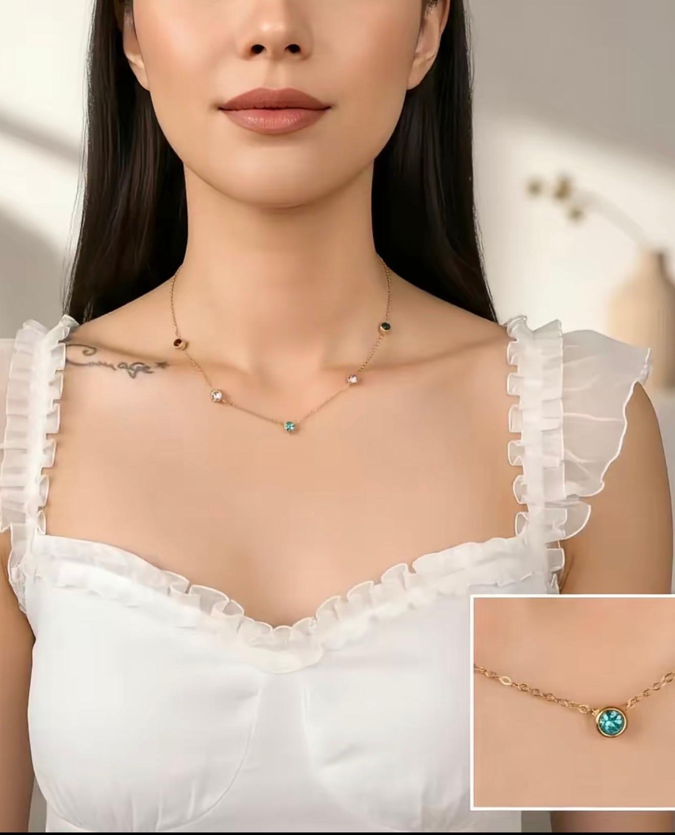 Gold Chain Necklace with Blue Gem