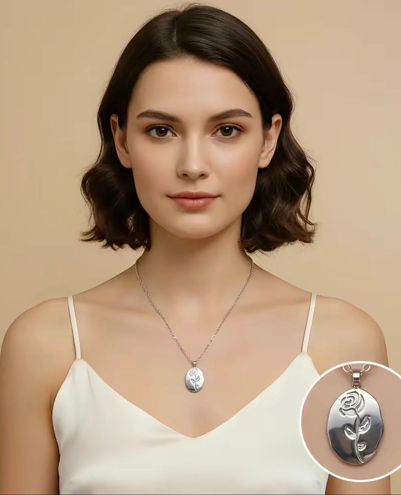 Silver Rose Pendant Necklace