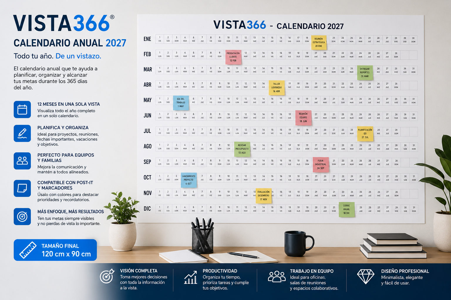 Vista366 DIY 2027 - Calendario Anual Gigante para Imprimir