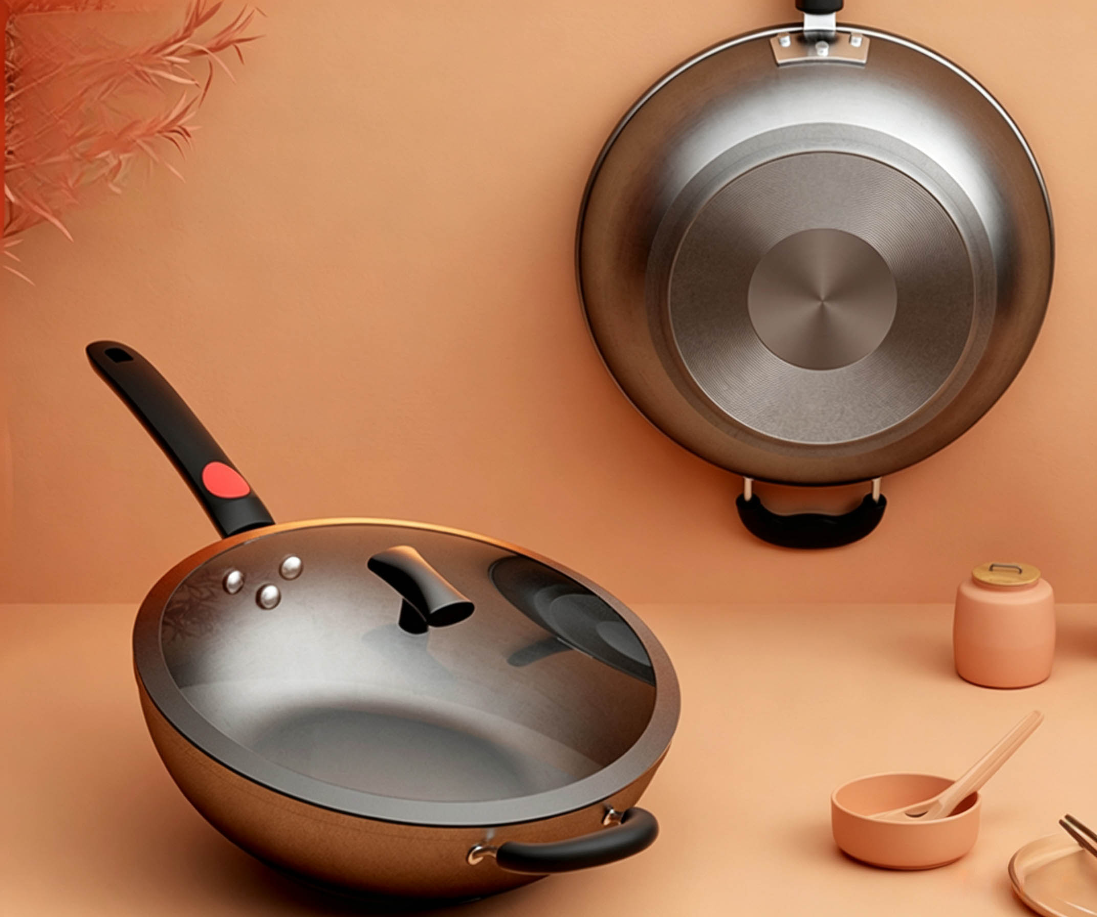 Heavy Duty Raw Iron Wok – Flat Bottom Stir Fry Pan with Helper Handle & Vented Glass Lid, Compatible with All Cooktops