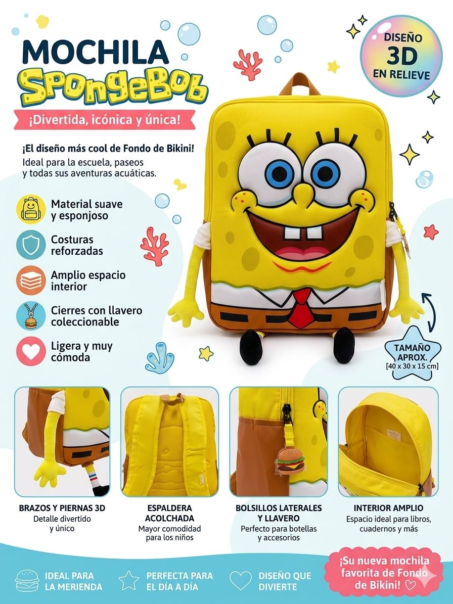 Mochila Bob Esponja 3D