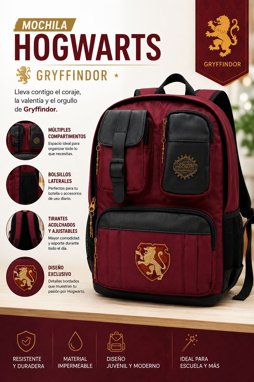 Mochila Hogwarts Gryffindor