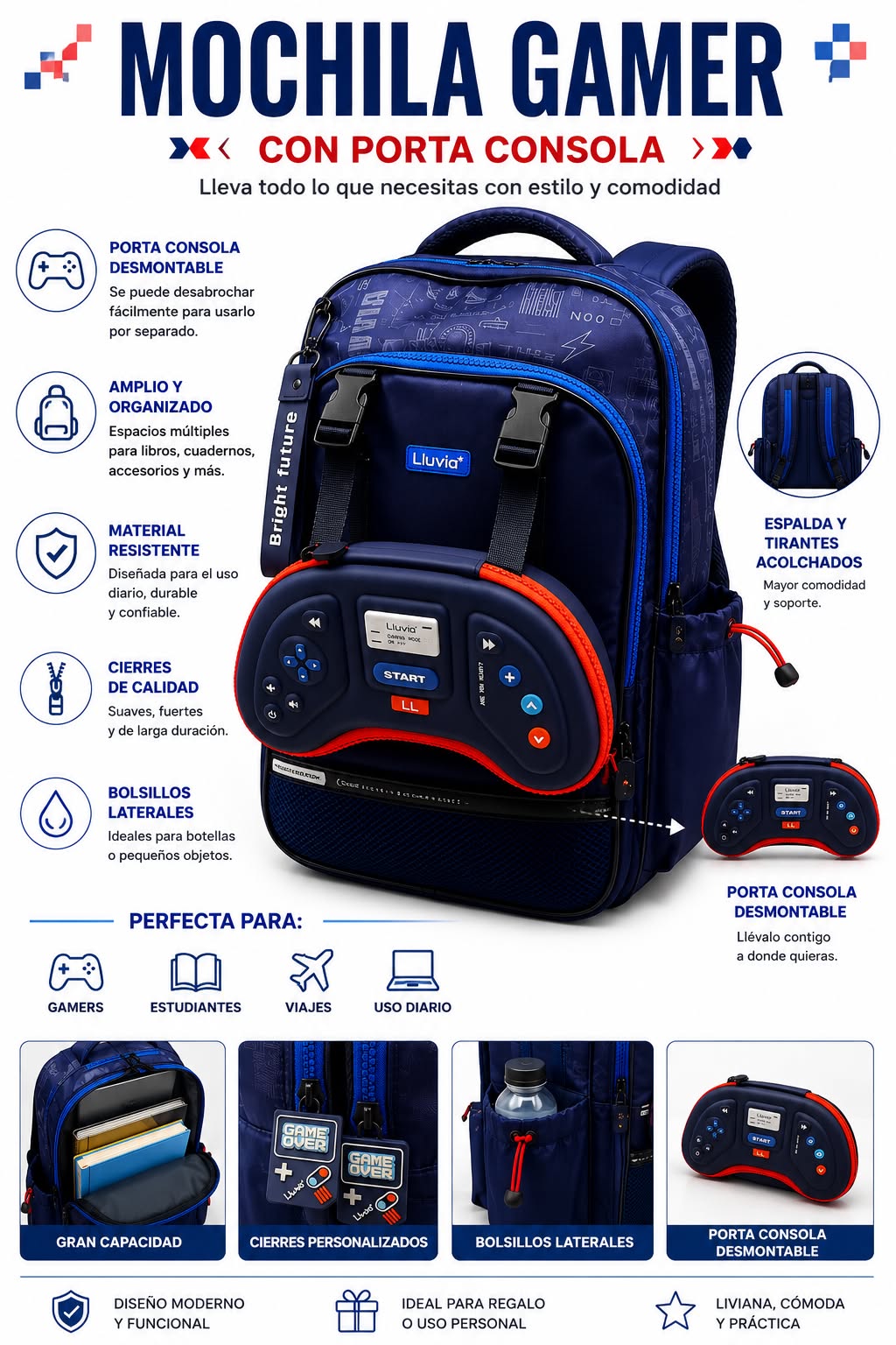 🎮 Mochila escolar gamer con diseño moderno y funcional. 