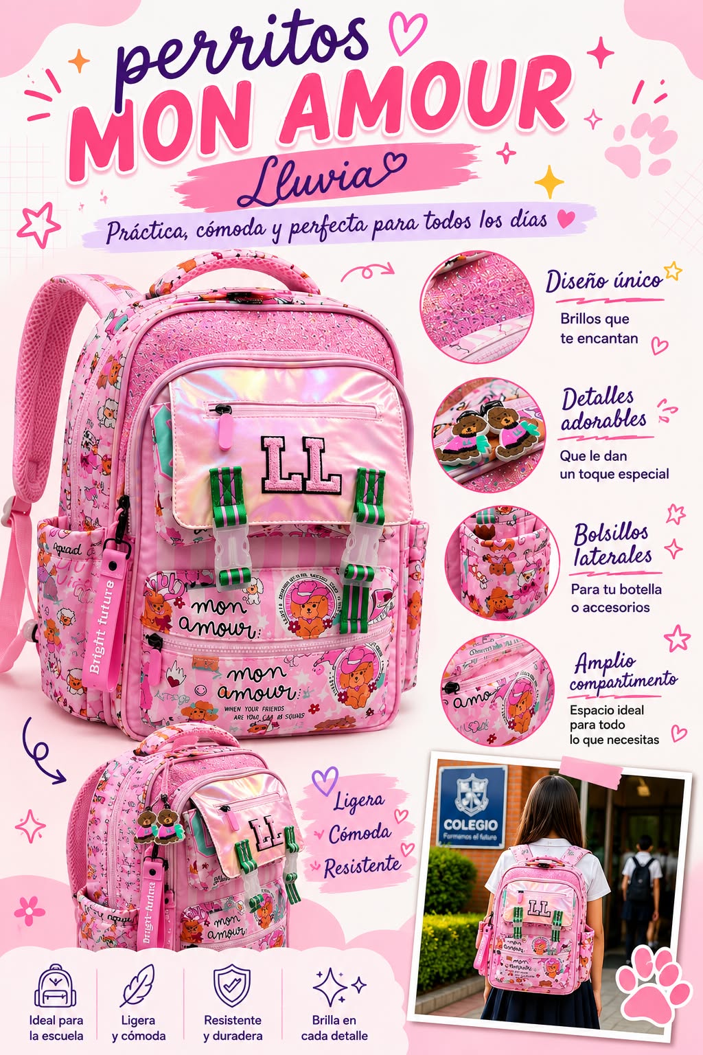 Mochila Perritos Mon Amour Lluvia