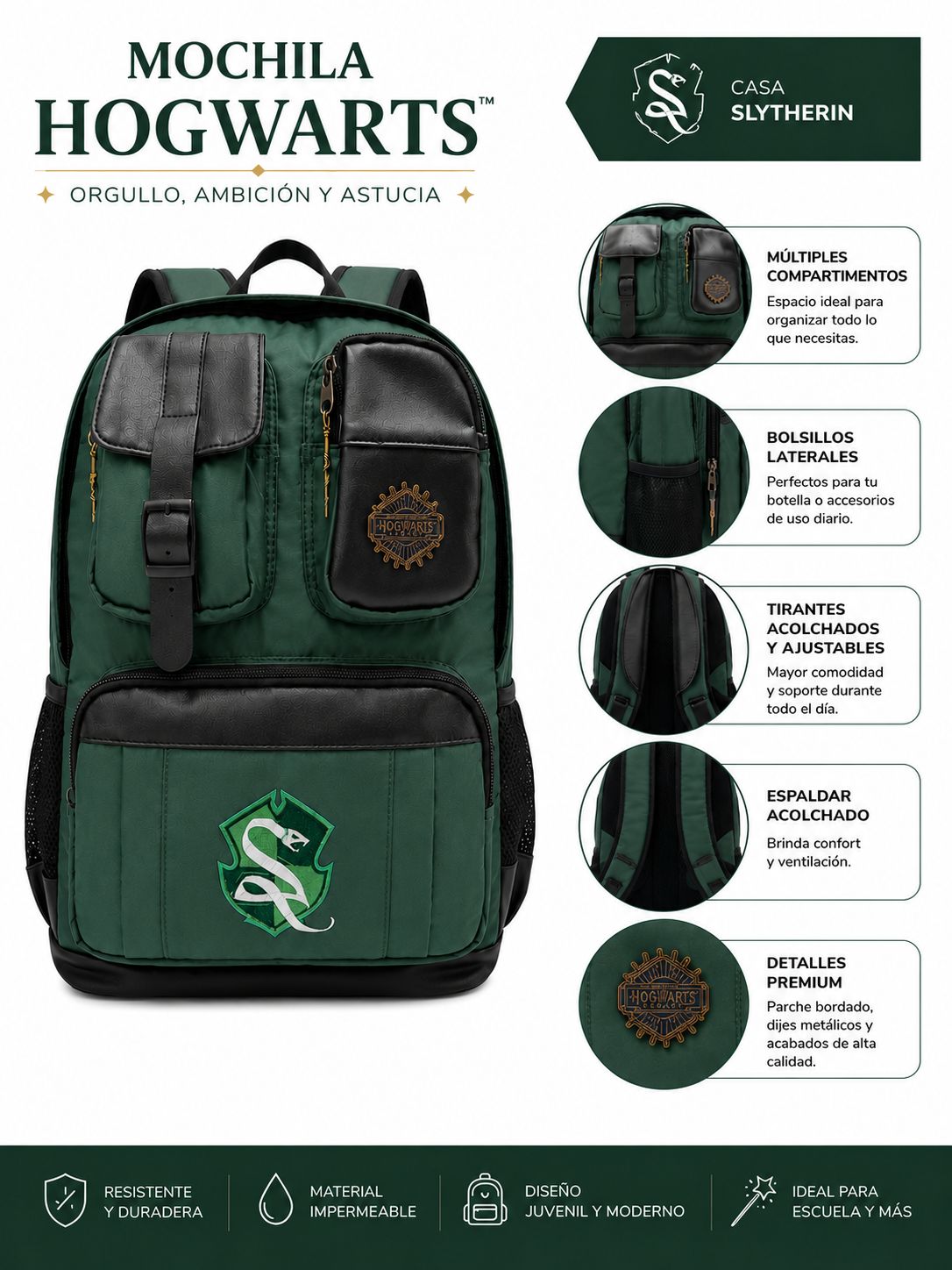 Mochila Slytherin Hogwarts
