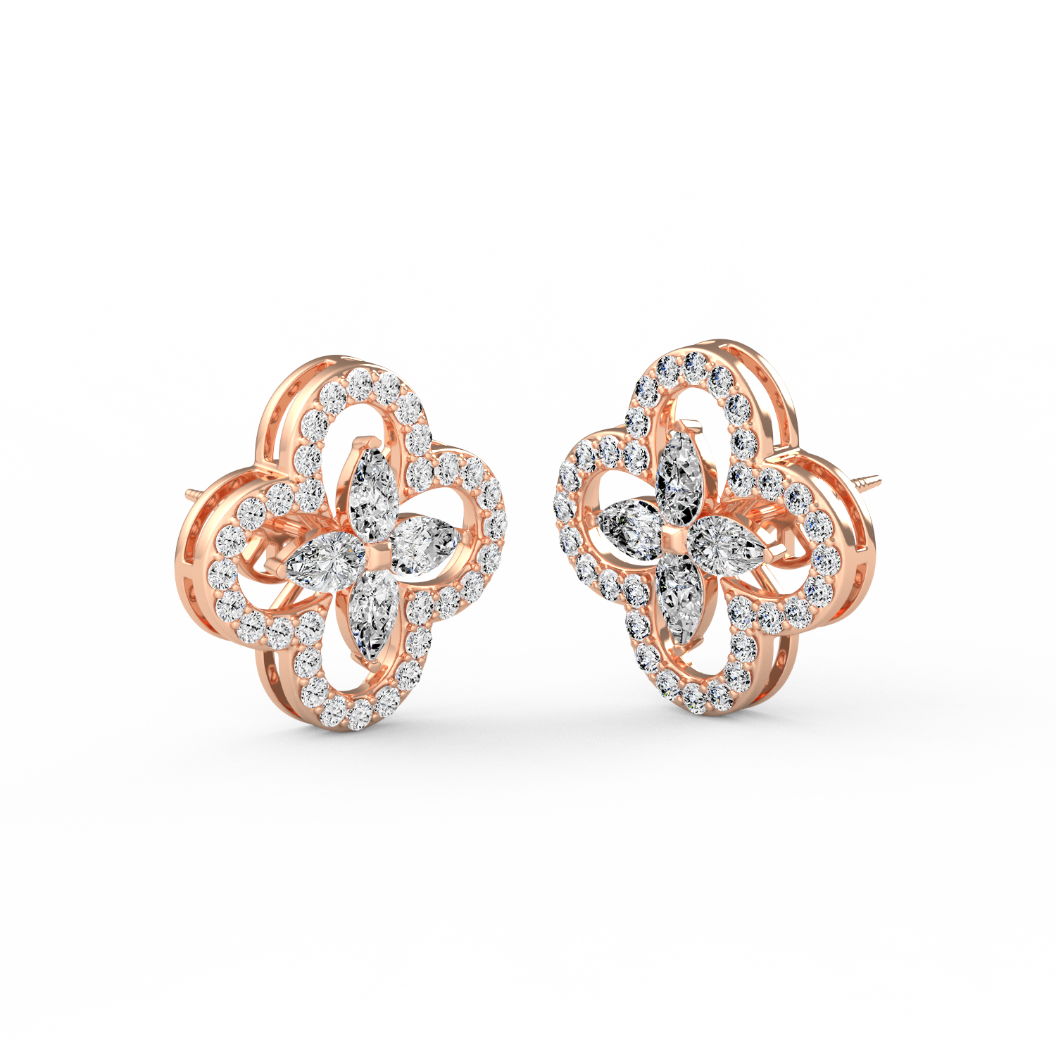 Floral Diamond Stud Earrings