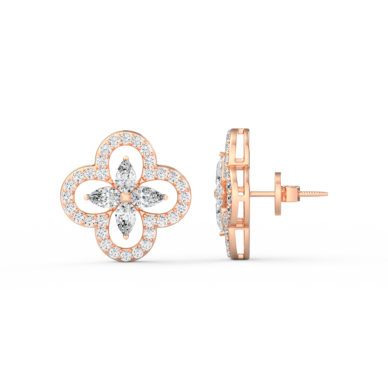 Floral Diamond Stud Earrings
