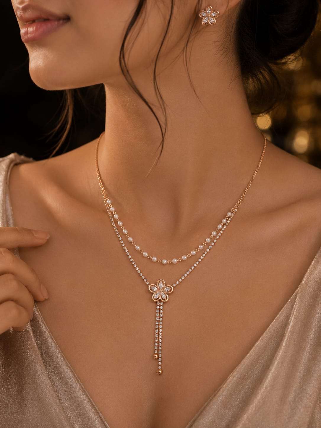 Floral Pearl Necklace Set