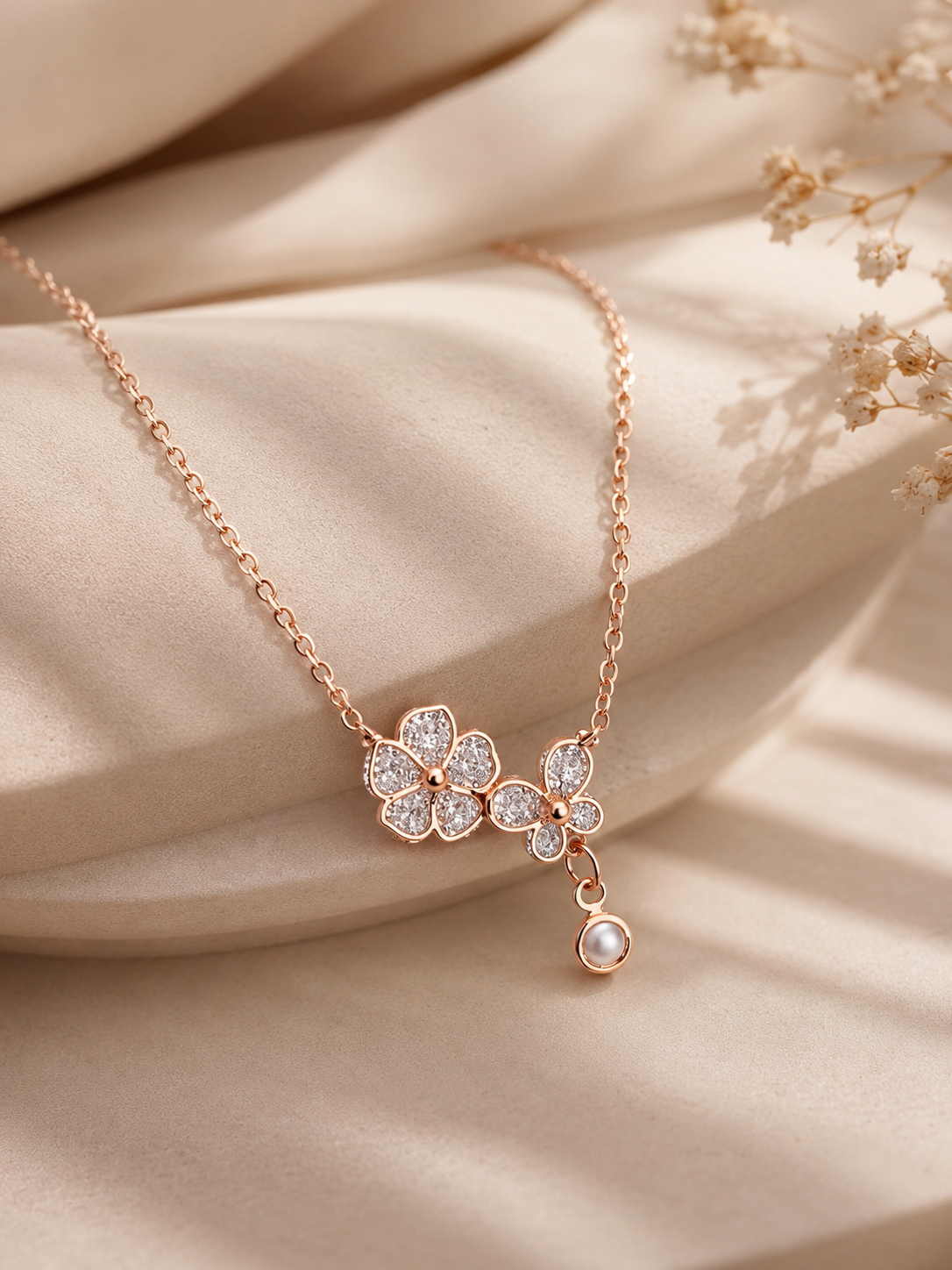 Floral Crystal Pendant Necklace